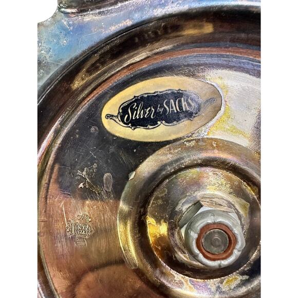 Sacks Silver Plate Vintage Footed Lazy Susan Glass Revolving 13" Cake Stand - Picture 6 of 7